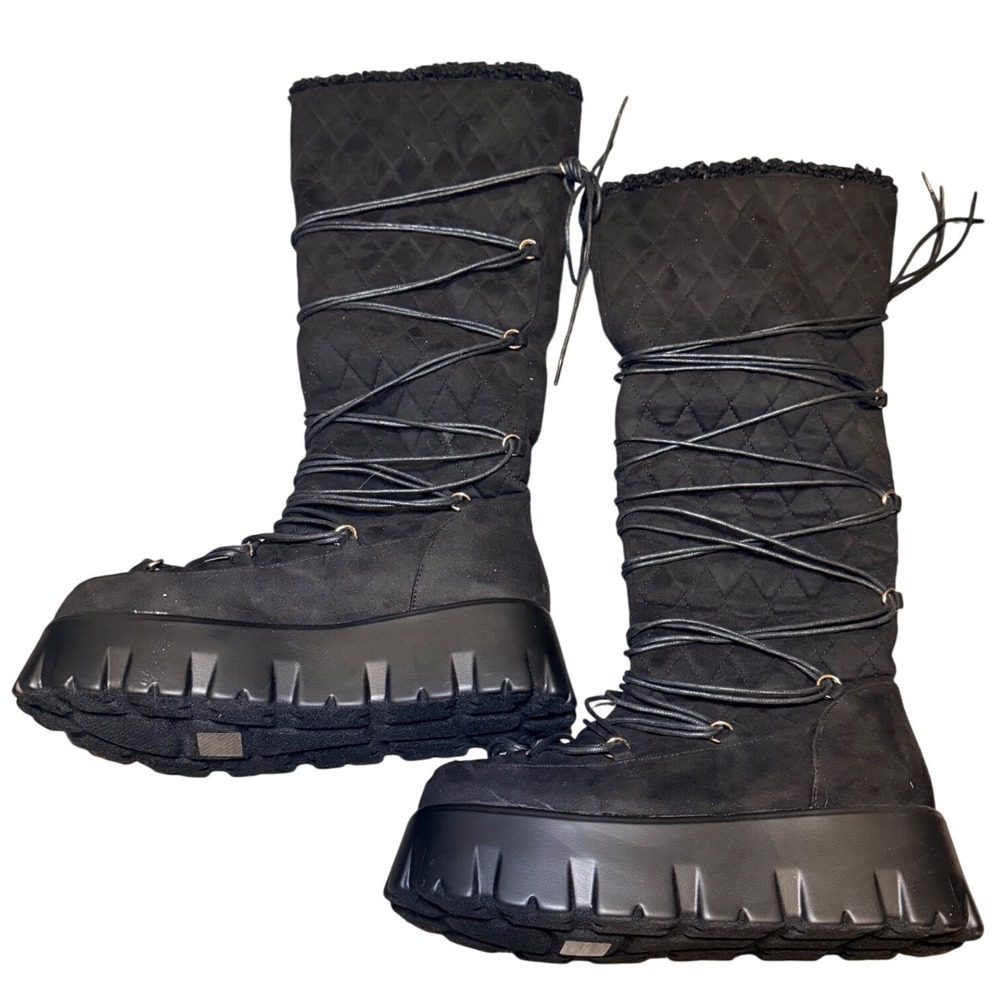 Tall Platform Boots Black Lace Up Chunky Sole Knee High 9 - Picture 2 of 8